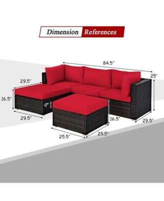 5PCS Patio Rattan Furniture Set Sectional Conversation Set Ottoman Table