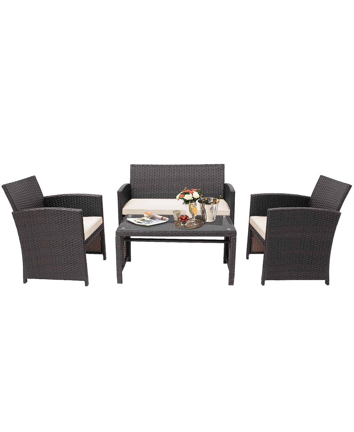 Costway 8PCS Patio Rattan Furniture Set Cushioned Chair Sofa Table Turquoise