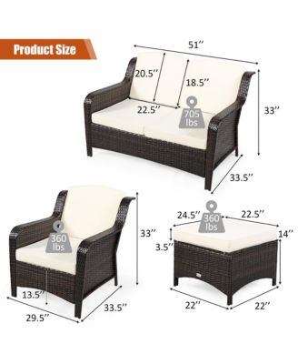 5PCS Patio Rattan Furniture Set Loveseat Sofa Ottoman