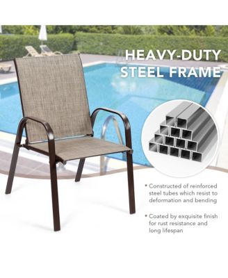 Set of 2 Patio Chairs Dining Chairs w/ Steel Frame Yard Outdoor Beige