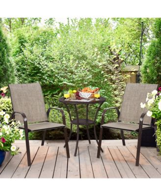 Set of 2 Patio Chairs Dining Chairs w/ Steel Frame Yard Outdoor Beige