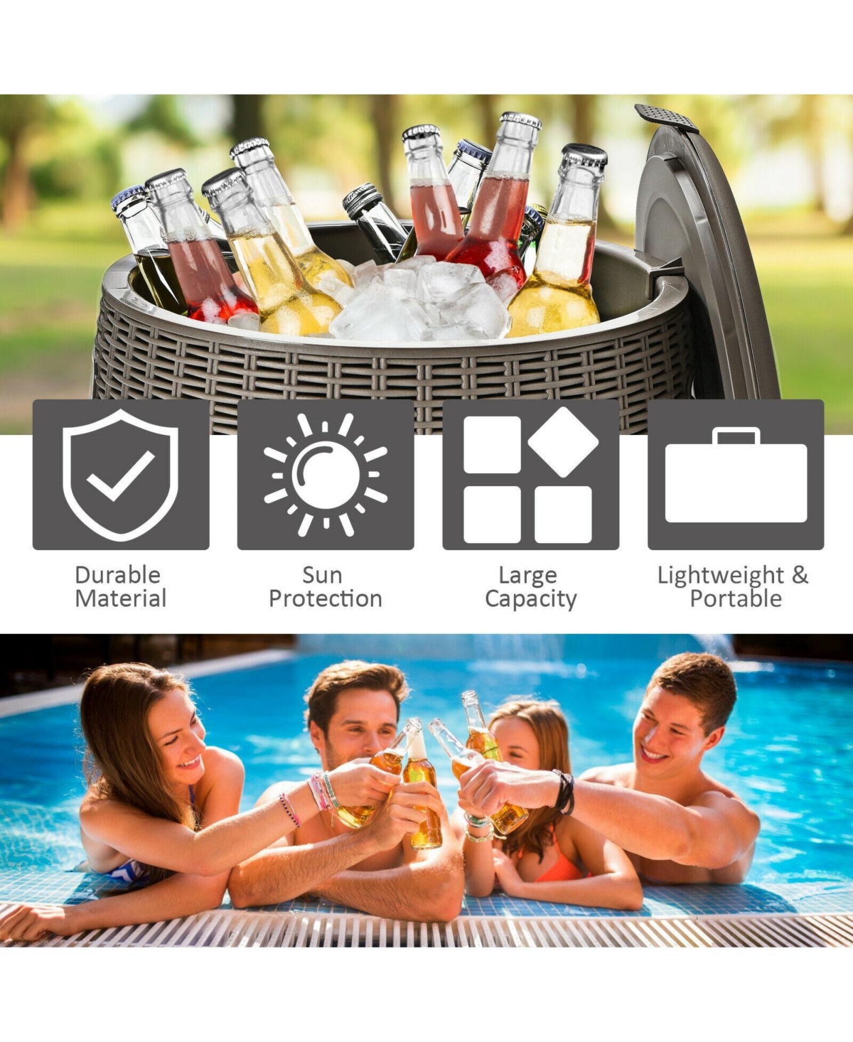 Patio 4-in-1 Rattan Cocktail Table – Multi-Functional Cool Bar, Side Table & Storage