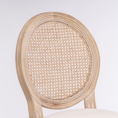 Country Bar Stools with Rattan Back, Beige (Set of 2)