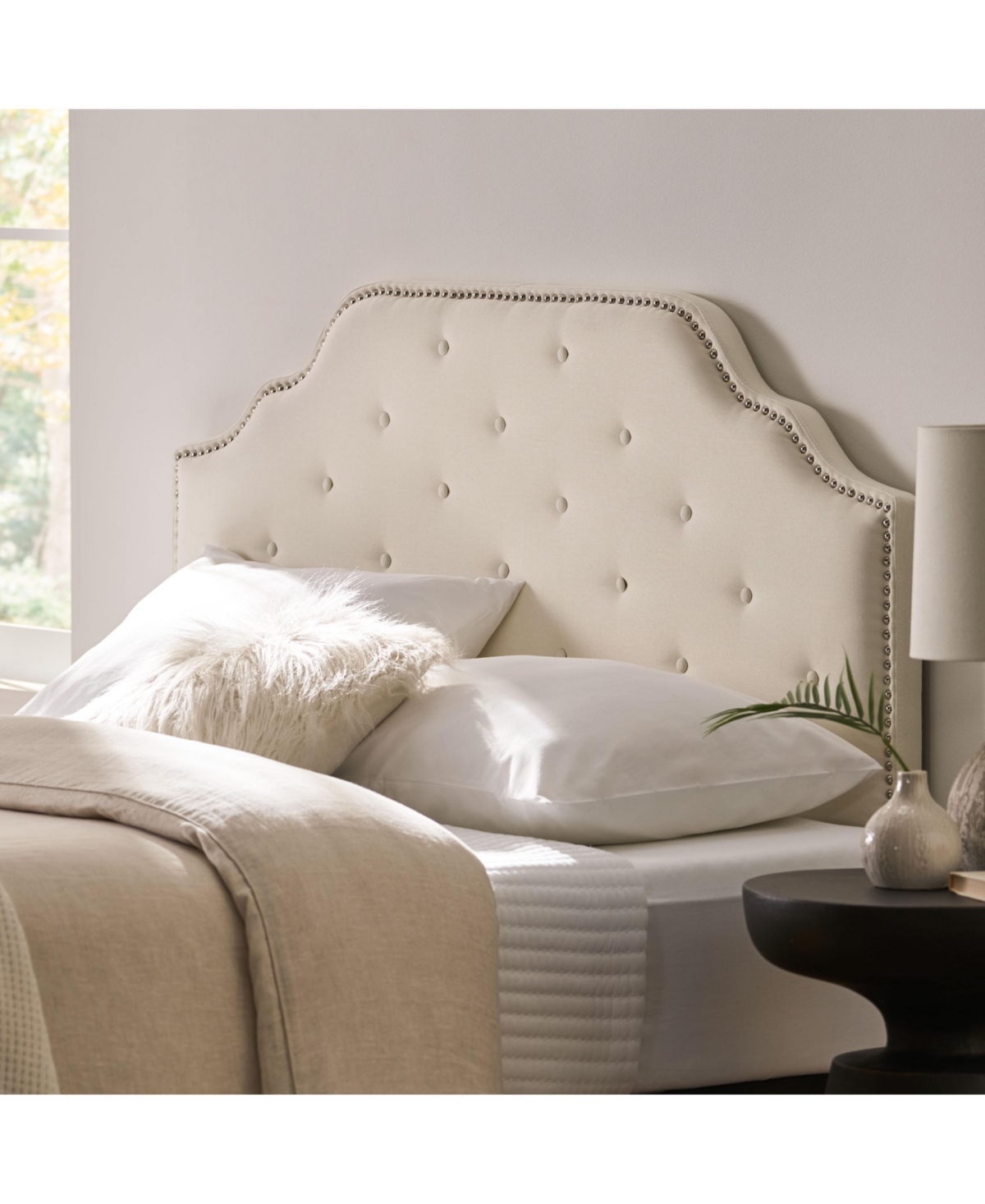 Streamdale Contemporary Button-Tufted Upholstered Headboard with Nailhead Accents