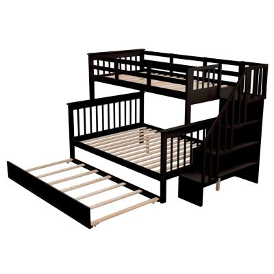 Streamdale Espresso Twin-Over-Full Bunk Bed with Storage and Trundle