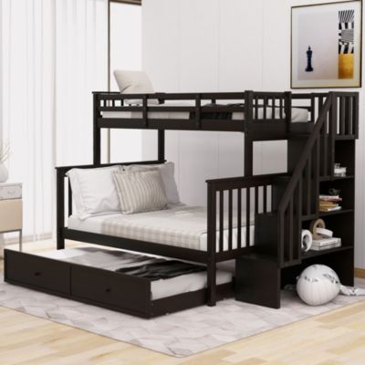 Streamdale Espresso Twin-Over-Full Bunk Bed with Storage and Trundle