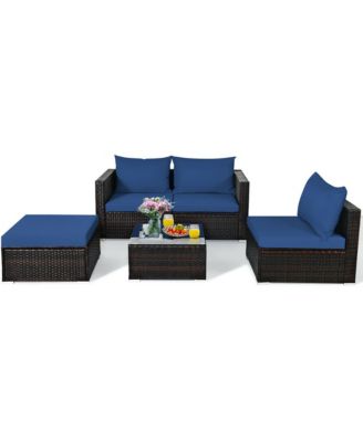 5PCS Patio Rattan Furniture Set Sectional Conversation Sofa w/ Coffee Table