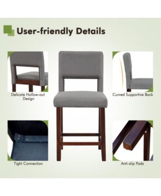 2 Piece Bar Chair Set with Hollowed Back and Rubber Wood Legs