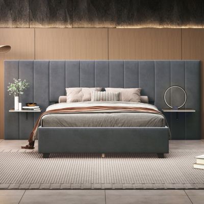 Streamdale Queen Velvet Platform Bed with Headboard
