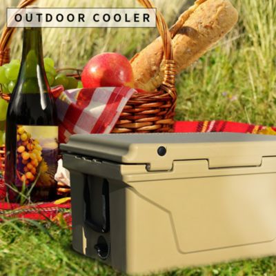 Khaki Color Ice Cooler Box 65Qt Camping Ice Chest Beer Box Outdoor Fishing Cooler