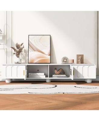 Streamdale Contemporary Sleek TV Stand with Glass-Front Cabinet and Drawers