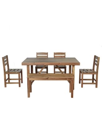 Streamdale Acacia Wood Dining Set Table, Bench, 4 Chairs
