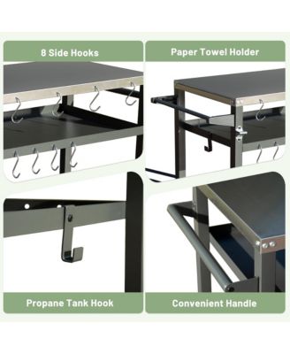 Streamdale Rust-Proof Outdoor Grill Table with Extra Tool Hooks and Wheels