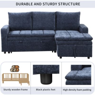  Modern Chenille Fabric Corner Sofa Bed with Storage