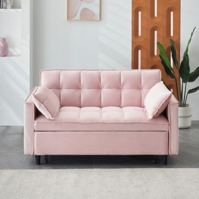 Sofa Bed with 2 Pillows, 55 Inch - Beige, Black, Pink, or Gray