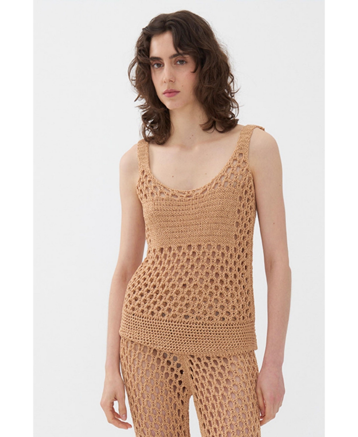 Women's Mesh Knit Top - Medium brown
