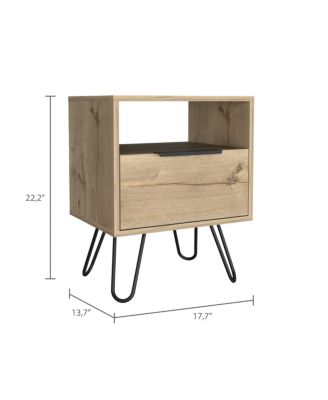 Augusta Nightstand, Single Door Cabinet, Hairpin Legs - Light Oak