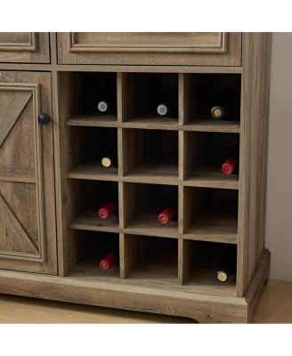 Farmhouse Buffet Cabinet with Wine Storage, Gray Wash 39.37x15.75x34