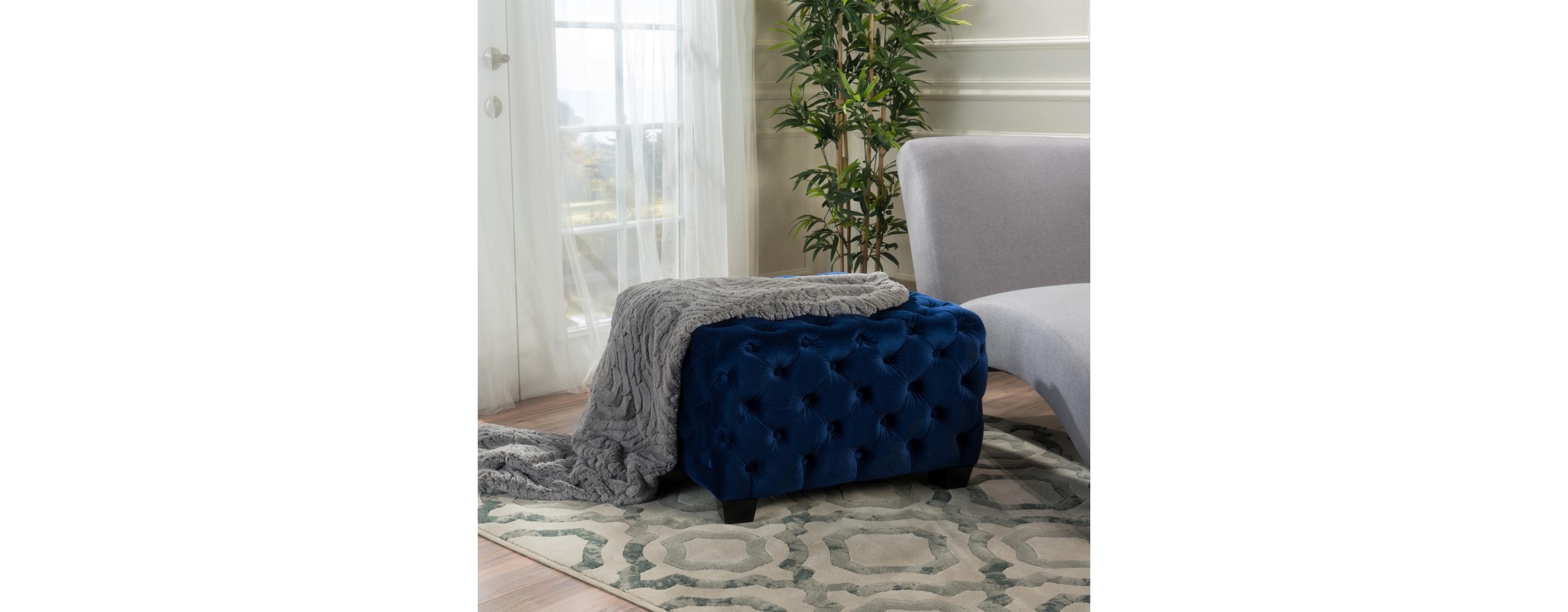 Streamdale Furniture Modern Velvet Glam Ottoman with Diamond Stitching