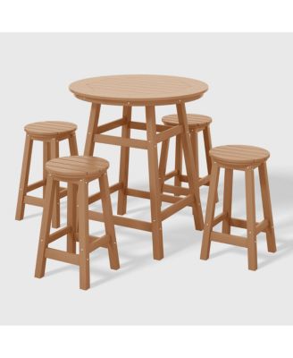5 PC HDPE Outdoor Patio Dining Bar Table and Counter High Round Stools
