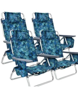 4-Pack 5-Position Outdoor Folding Backpack Beach Reclining Chair with Pillow
