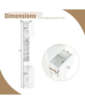 Freestanding Slim Bathroom Cabinet with Drawer and Adjustable Shelves