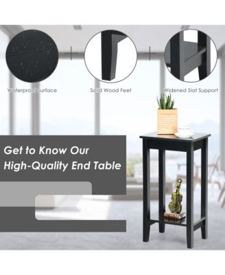 2-Tier Nightstand End Side Table Coffee Table Wooden Legs Bedroom