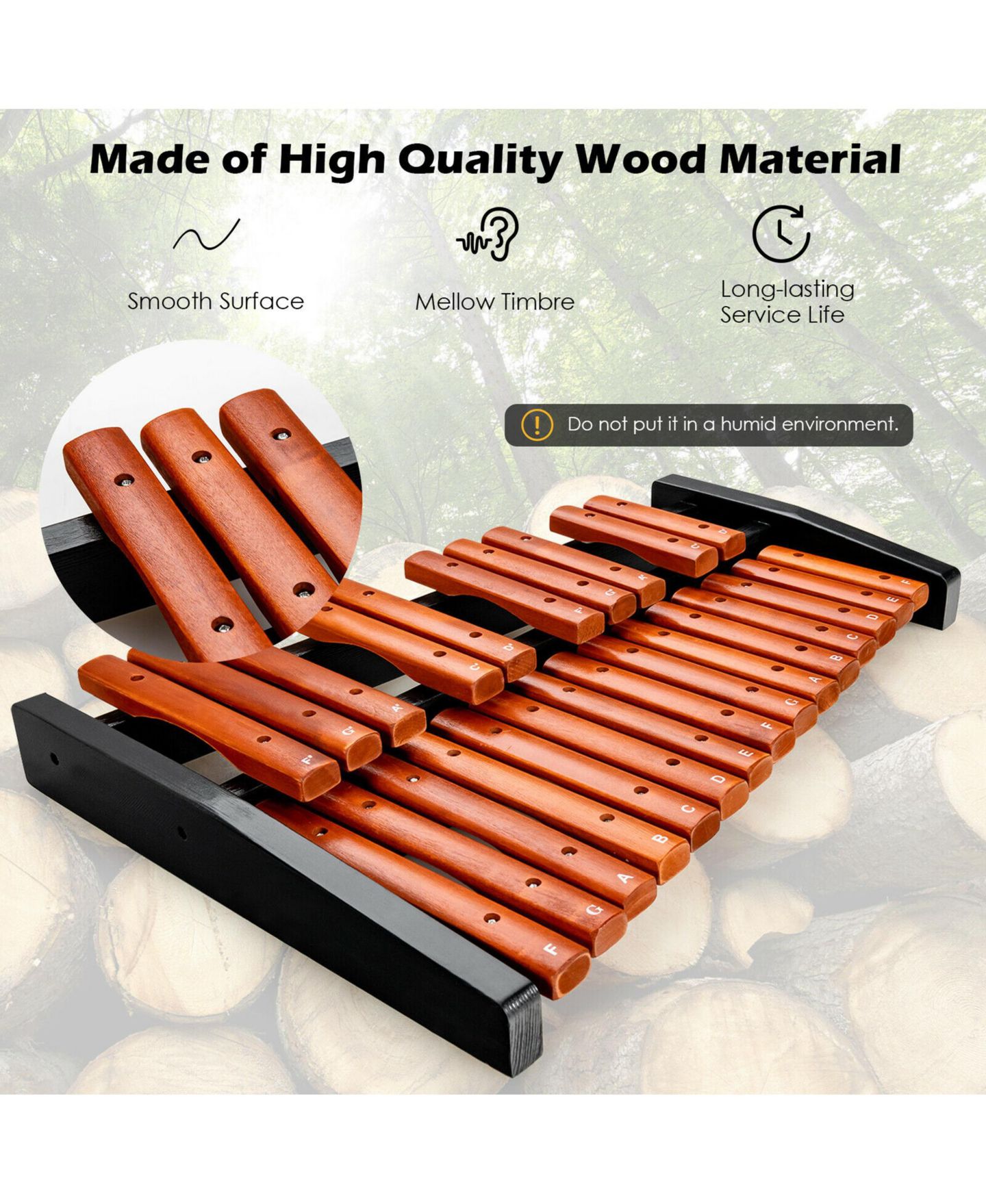 Детская игрушка Costway 25-Note Wooden Xylophone Percussion Musical Instrument, Ages 2+, цвет: Коричневый — фото 6