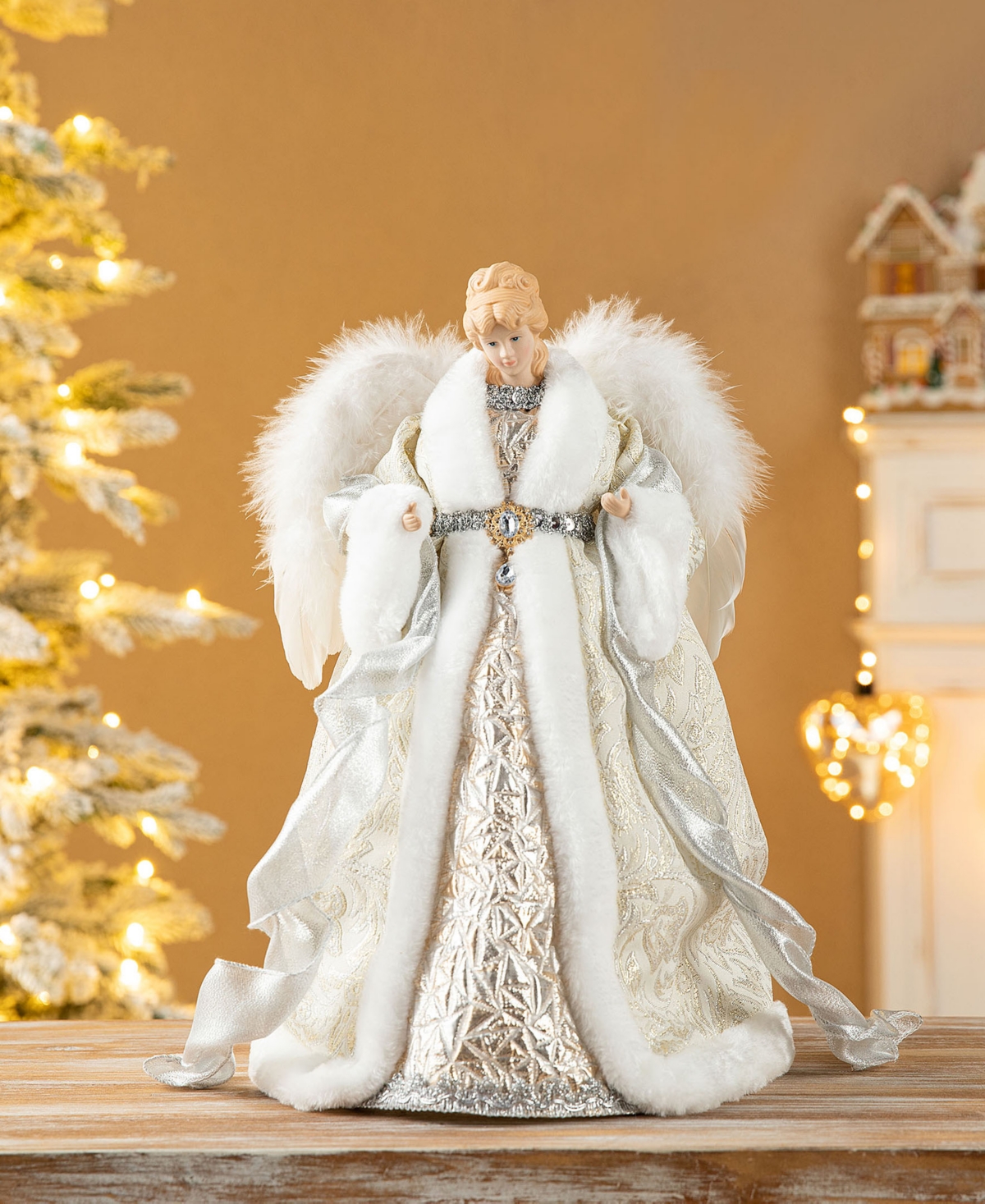 Glitzhome 16 H Polyvinyl Chloride Christmas Elegant Angel Tree Top In Multi