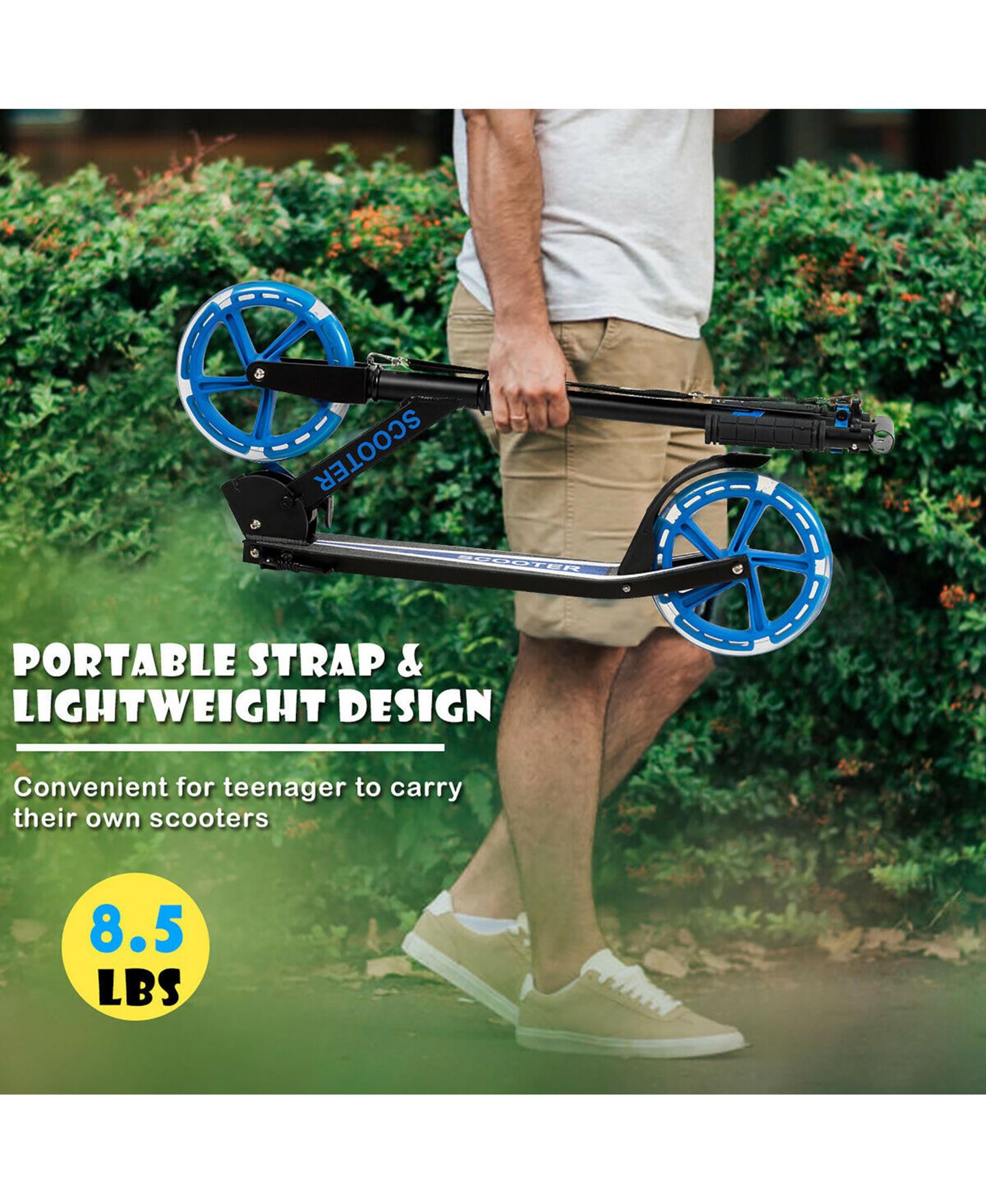Детская игрушка Costway Folding Kick Scooter with LED Wheels, 220 Lb Capacity, Ages 5-14, цвет: Синий — фото 10
