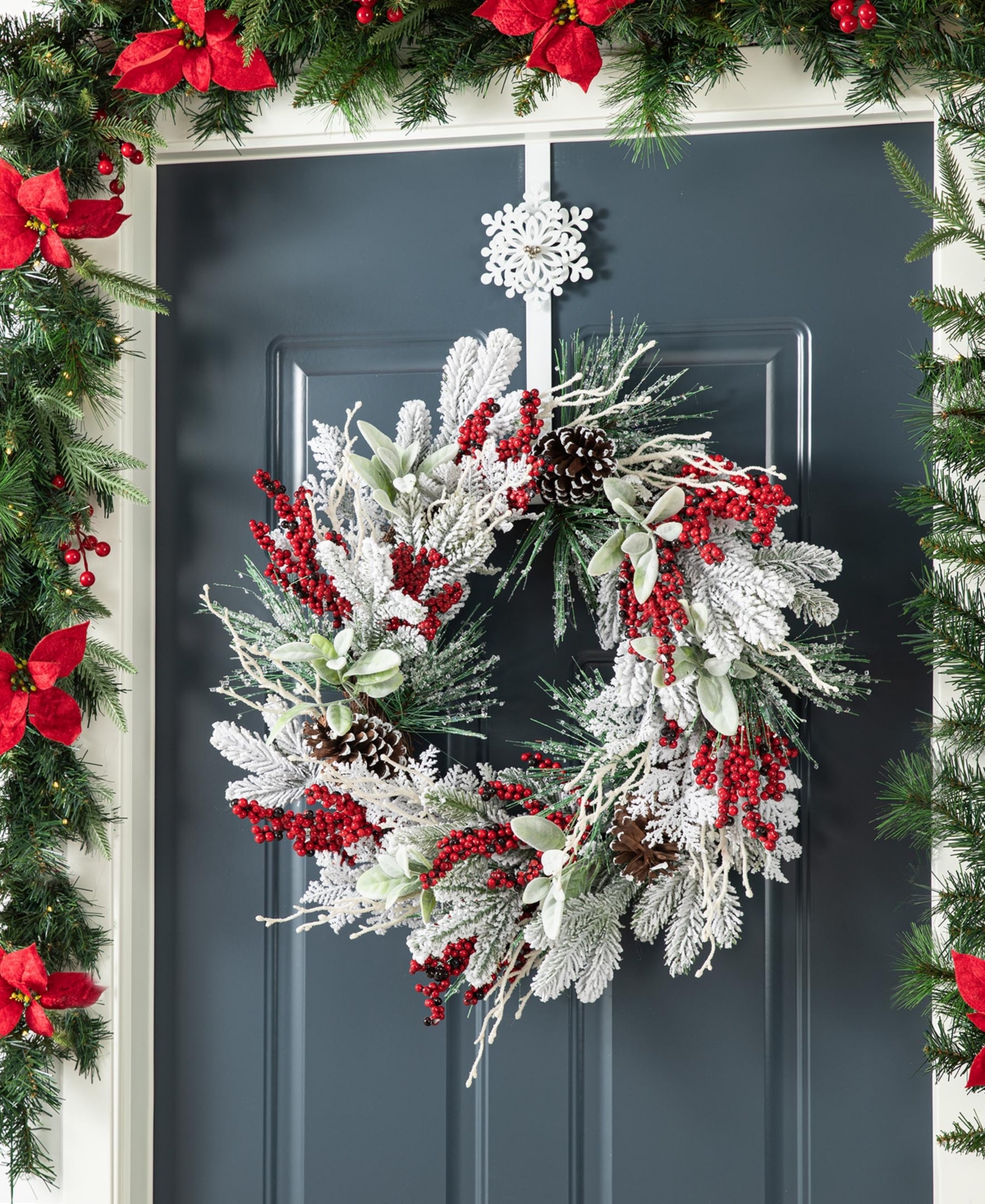 Glitzhome 24 D Christmas Flocked Pinecone Berry Wreath In Multi