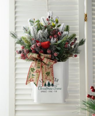 21 H Christmas Pine Needle Berry Ribbon Centerpiece