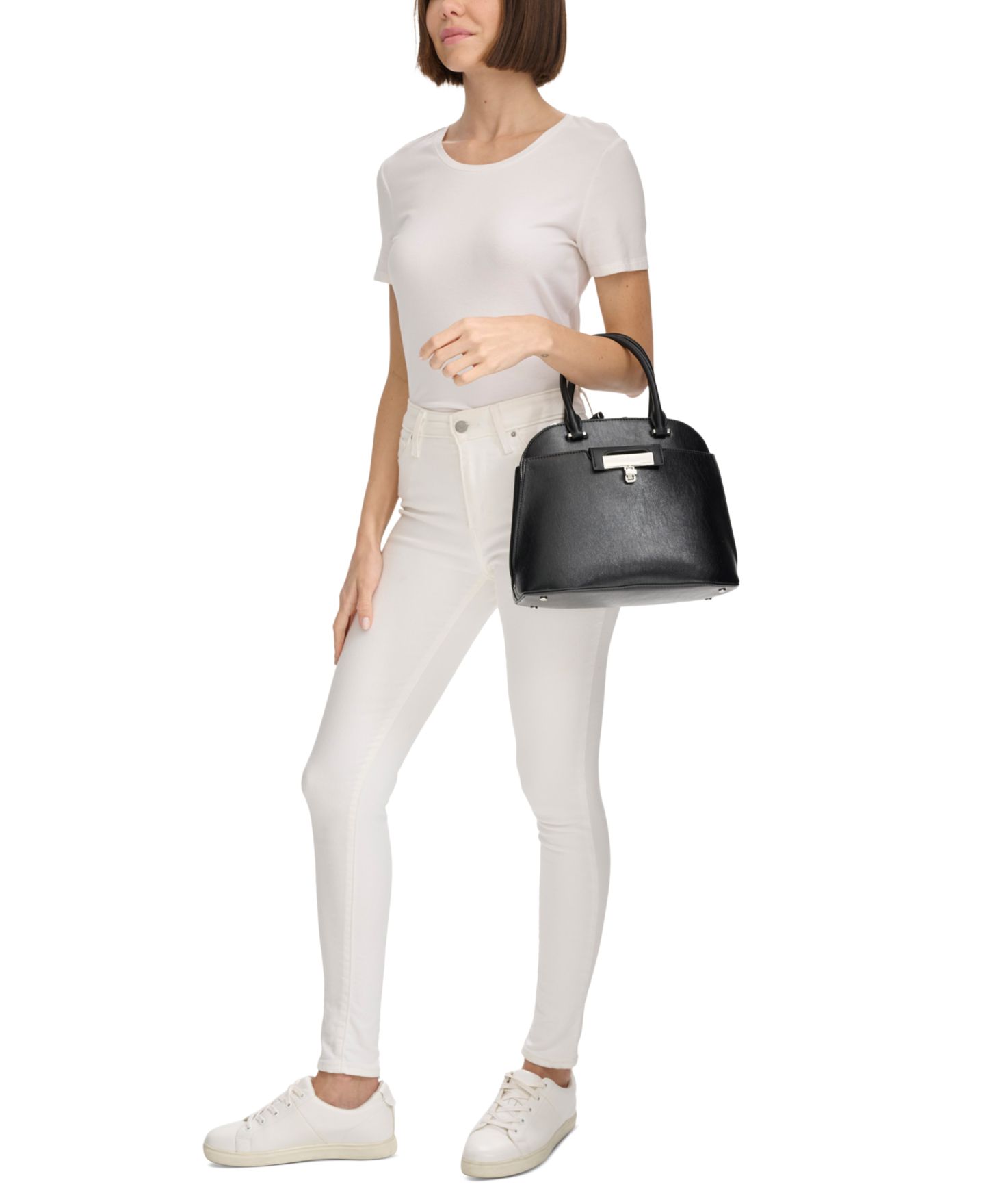 Женская сумка Calvin Klein Becky Convertible Turnlock Dome Satchel, цвет: Чёрный — фото 6