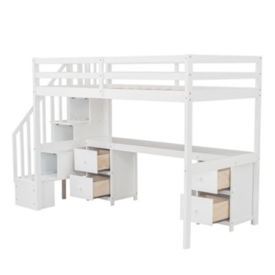 Streamdale White Loft Bed with Desk and Drawers