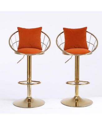 Velvet Bar Chair, Pure Gold Plated, Unique Design, 360 Degree Height