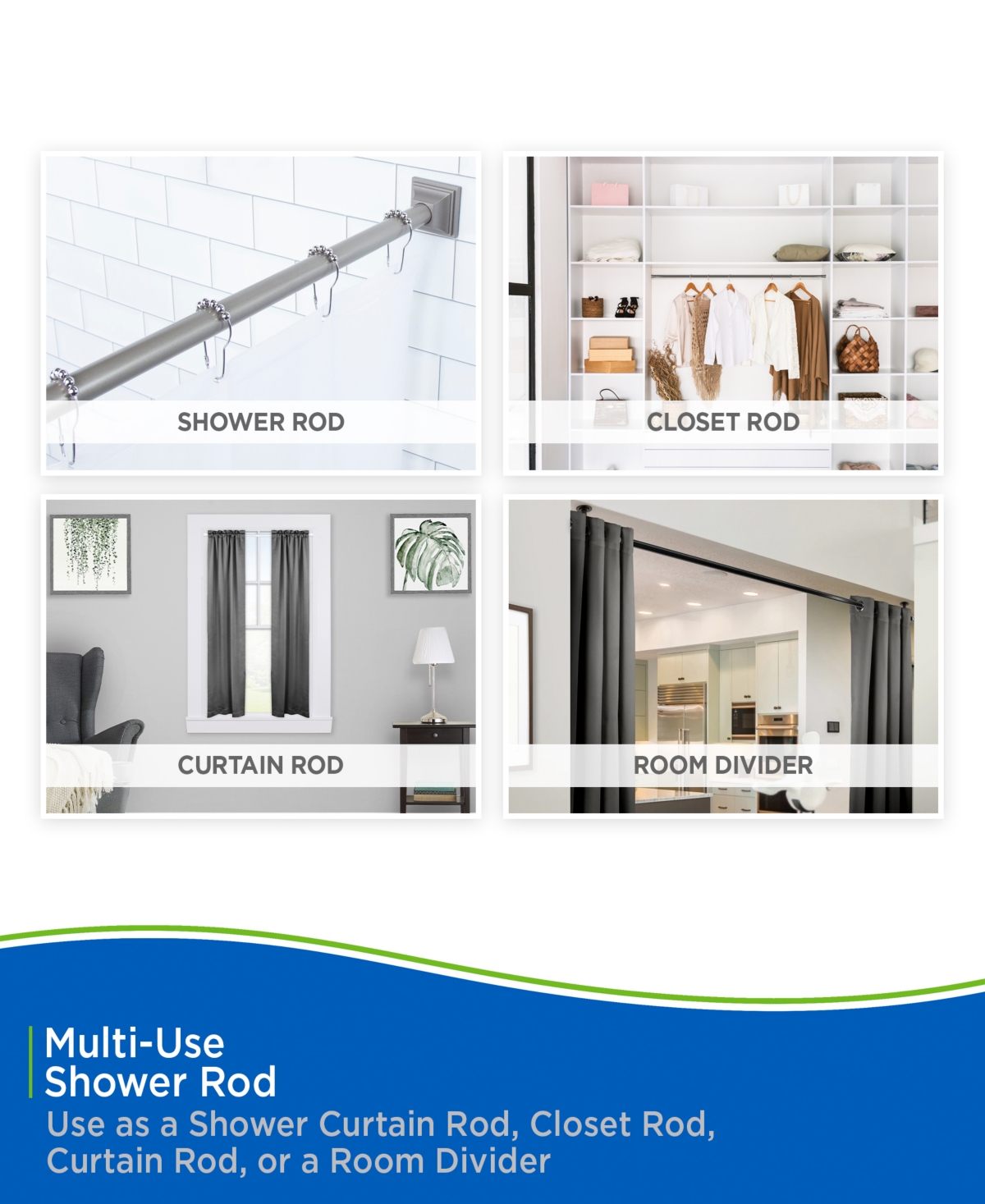 Kenney Twist Fit No Tools Decorative Shower Curtain Rod, 42-72