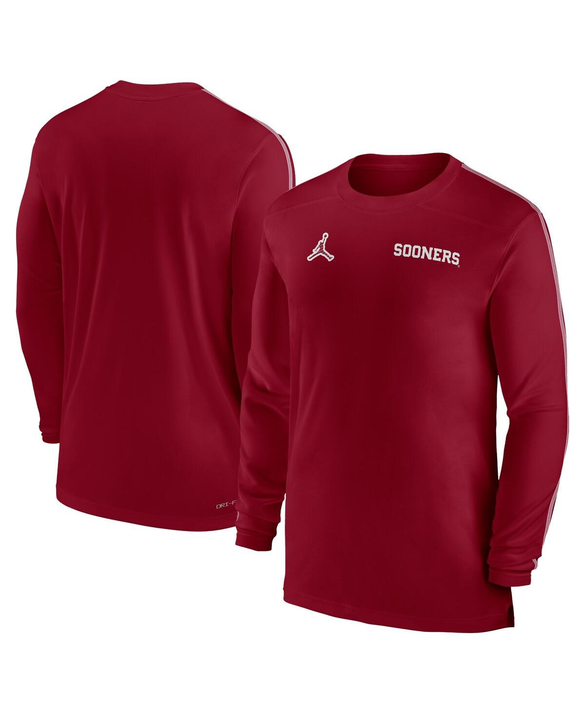 Shop Jordan Men's Oklahoma Sooners 2024 Sideline Coach Uv Performance Long Sleeve T-shirt In Crimson,white