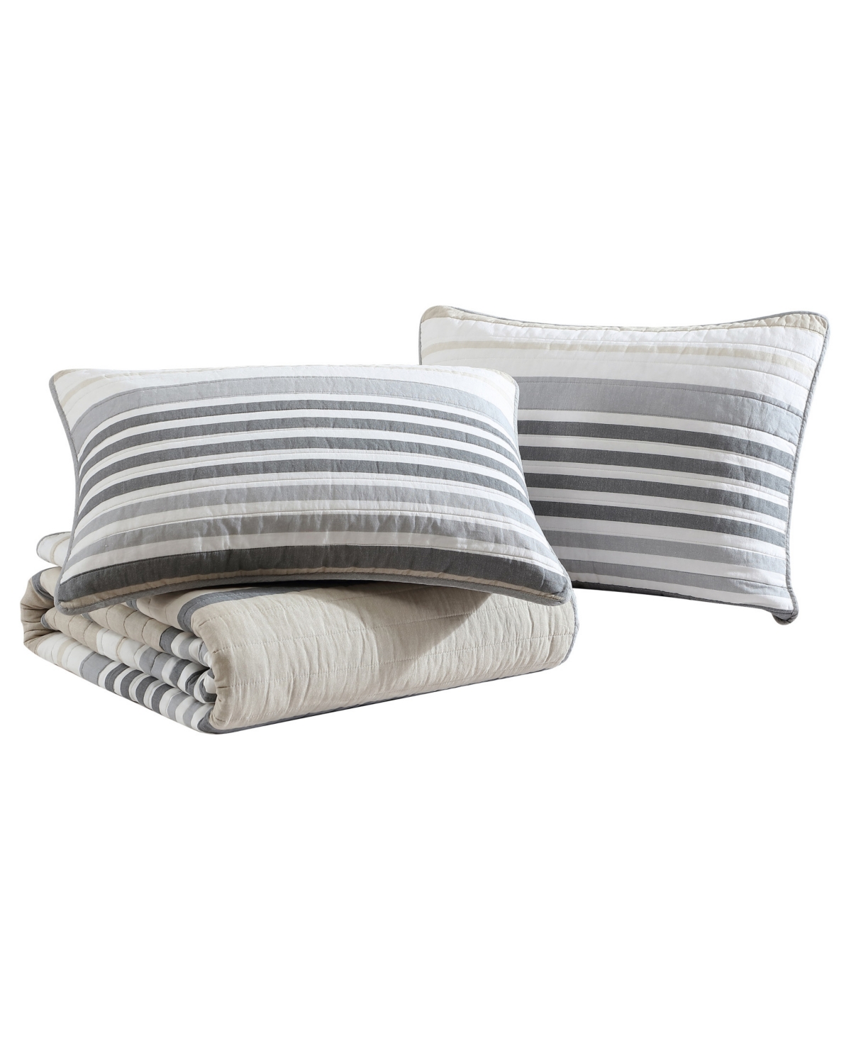 Nautica Dover Stripe Reversible 3 Piece Quilt Set, Full/queen In Beige,grey