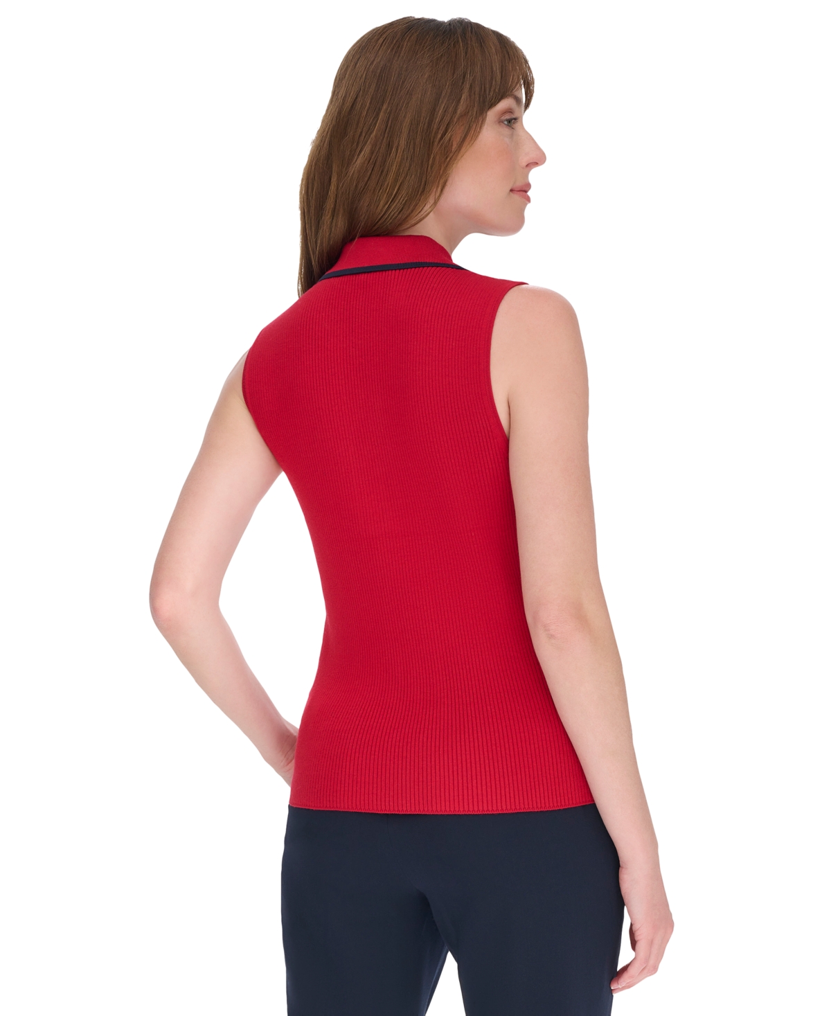 Tommy Hilfiger Women's Rib-Knit Sleeveless Polo Tank Top -midn