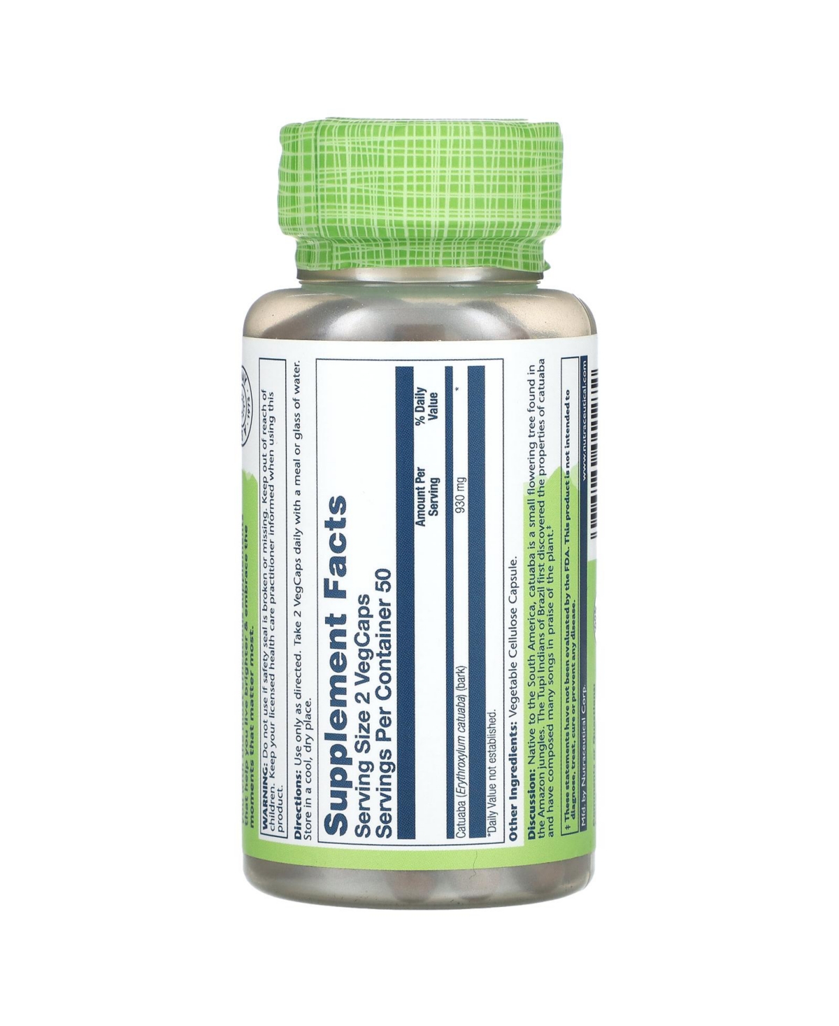 Solaray True Herbs Catuaba 930 mg - VegCaps (465 mg per Capsule) - Assorted Pre-pack (See Table 9