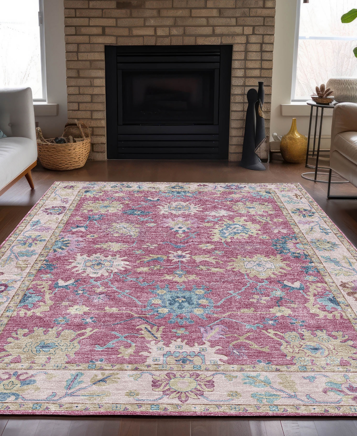 Dalyn Hatay Washable Hy7 2'3"x7'6" Runner Area Rug In Pink