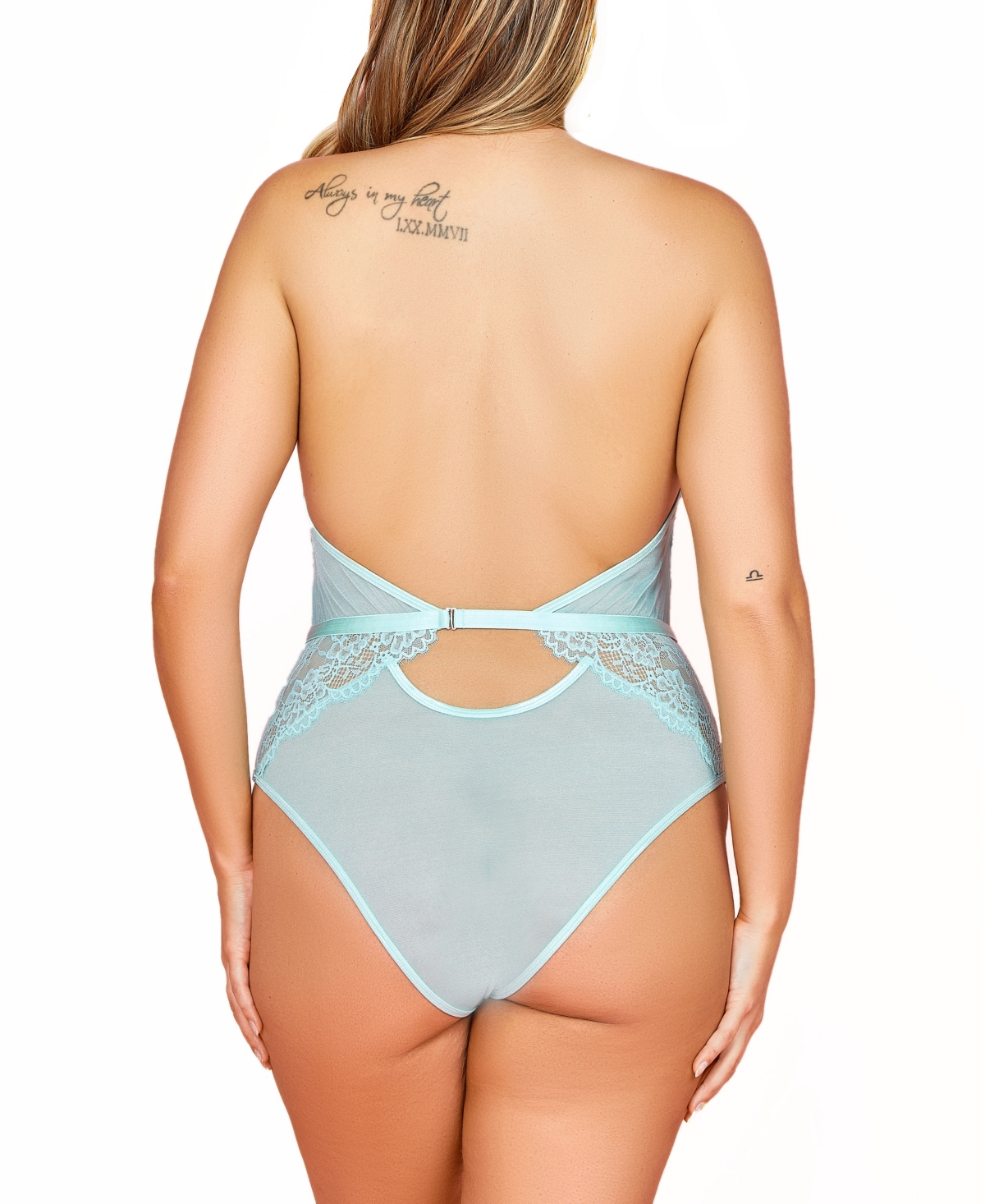 Hauty Plus Size 1PC Lingerie Bodysuit Patterned with Mesh Lace and Bow Accents.