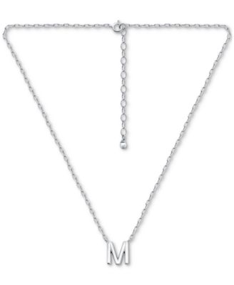 Initial M Pendant Necklace in Sterling Silver, 16" + 2" extender