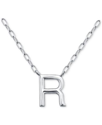 Initial R Pendant Necklace in Sterling Silver, 16" + 2" extender