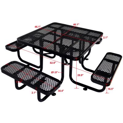 Streamdale Square Outdoor Steel Picnic Table 46" black, with umbrella pole