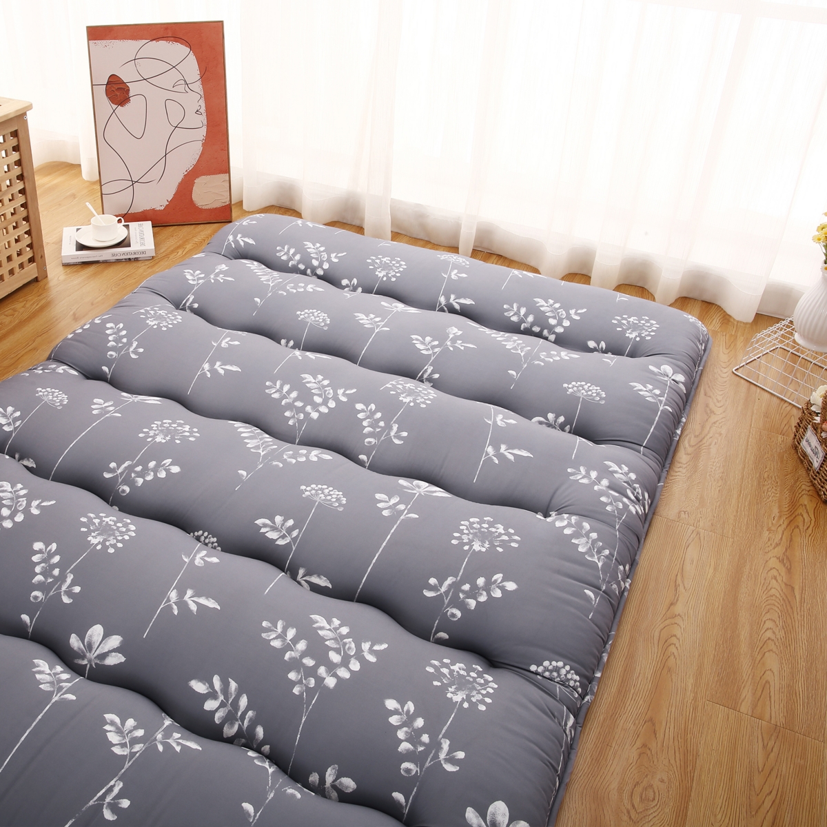 Caromio Futon Mattress Size, Floral Print Floor Mattress Pad Portable Dorm Sleeping Pad, 54