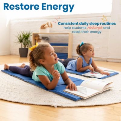 RestZone Everyday Folding Rest Mat, 4-Section, 5/8in, Blue/Grey, 5-Pack
