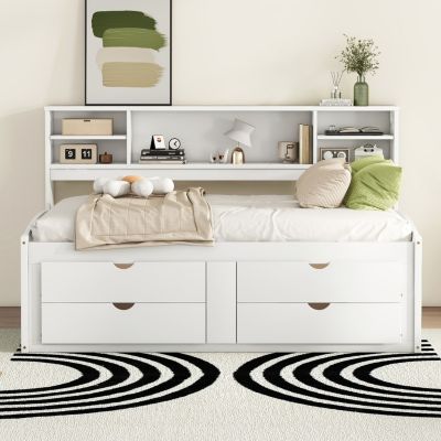 Streamdale White Full-Size Wood Daybed with Cabinet Storage