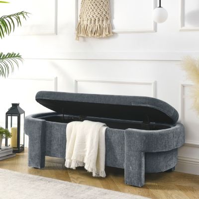 Chenille Storage Bench for Living, Entryway, Bedroom