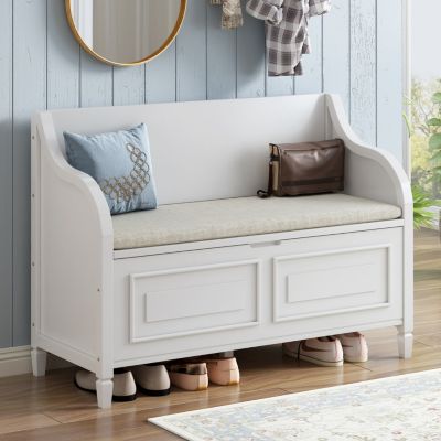 Streamdale Espresso Rustic Entryway Bench with Safety Hinge